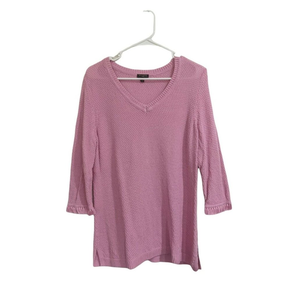 Talbot's Large Petite Pink Sweater 3/4 Length Sleeves Fringe